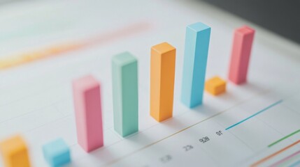 Poster - A minimalist financial bar graph with pastel-colored bars, showing quarterly revenue, displayed on a clean white background with simple grid lines and clear labels.