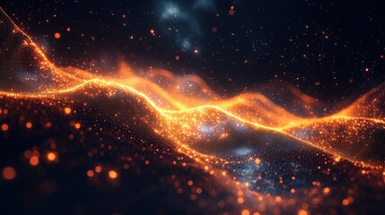 Poster - Bright orange wave flowing on a dark background creating a striking visual contrast