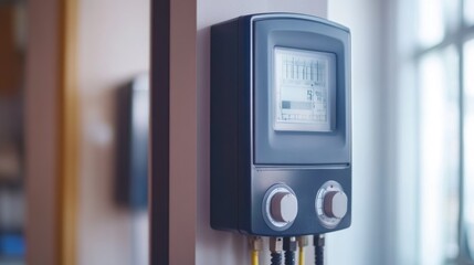 Poster - A modern electricity meter display with real-time power consumption data.