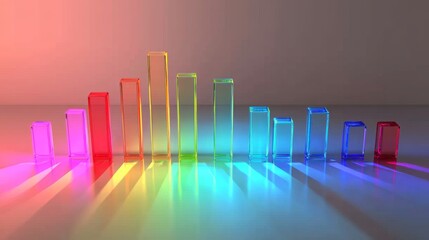 Fototapete - A multi-colored D bar chart on a gradient background, with bars in bright red, blue, and green, casting clear shadows for added dimension