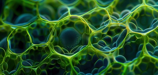 Wall Mural - Abstract green bubbles forming a honeycomb-like structure.