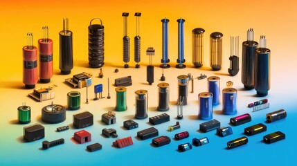 Poster - A set of colorful electronic resistors and capacitors arranged on a gradient background.