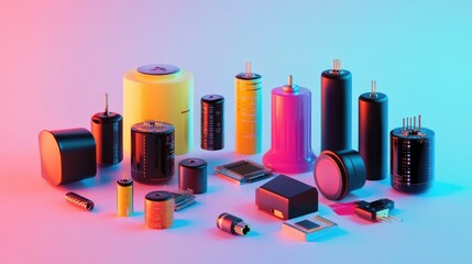 Poster - A set of colorful electronic resistors and capacitors arranged on a gradient background.