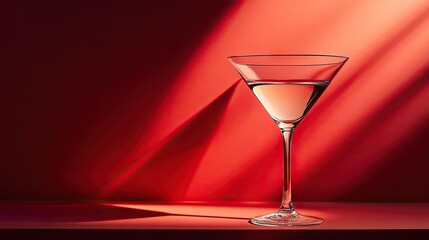 Canvas Print - A sleek martini glass filled with a clear cocktail, standing on a bold red background with dramatic lighting.
