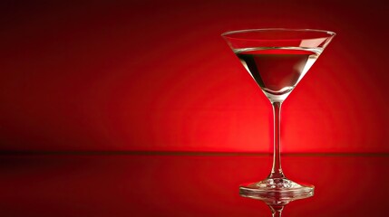 Canvas Print - A sleek martini glass filled with a clear cocktail, standing on a bold red background with dramatic lighting.