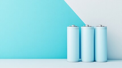 Poster - A stack of lithium-ion batteries placed on a clean white and blue background.