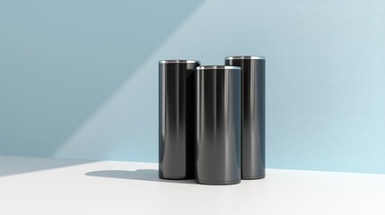 Poster - A stack of lithium-ion batteries placed on a clean white and blue background.