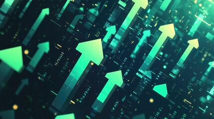 Poster - A stock market rebound illustration with green upward arrows and corporate finance elements.