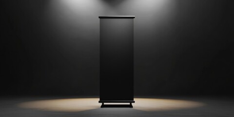 Wall Mural - black roll up banner on a grey background with light