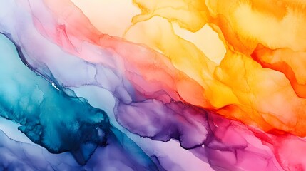 Poster - A vibrant abstract watercolor design featuring flowing colors of blue, orange, pink, and purple, creating a sense of movement and harmony.