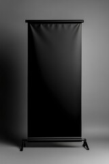 Wall Mural - black roll up banner on a grey background with light