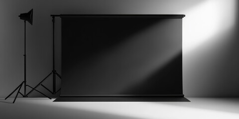 Wall Mural - black roll up banner on a grey background with light