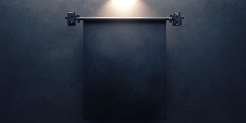 Wall Mural - black roll up banner on a grey background with light