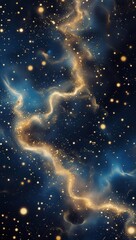 Wall Mural - deep blue background with a swirling galaxy-like formation of golden particles phone wallpaper