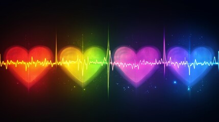 Poster - A series of heart waveforms depicted in different colors, symbolizing various emotional states, displayed on a dark background for a striking contrast