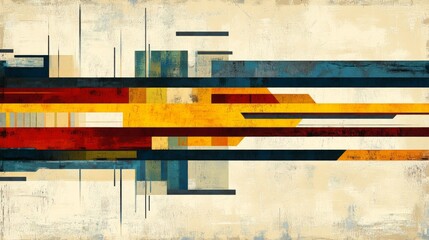 Poster - A series of parallel lines in varying thicknesses and colors, creating an illusion of depth and texture on a textured background for a dynamic look
