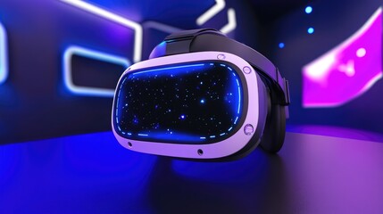 Poster - A virtual reality environment concept displayed on a futuristic device.
