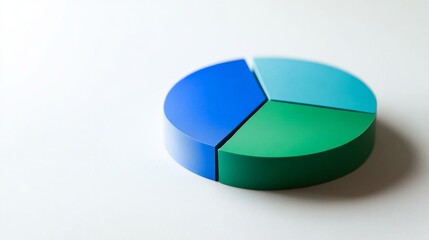 Poster - A sleek financial pie chart with colorful segments in shades of blue and green, set against a white background, showcasing clean lines and sharp details