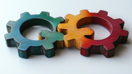 Poster - Bright interconnected gears on a smooth background symbolizing efficient teamwork.