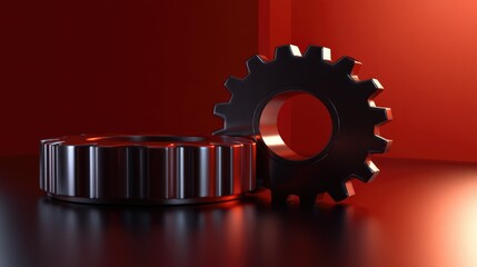 Poster - Bright interconnected gears on a smooth background symbolizing efficient teamwork.