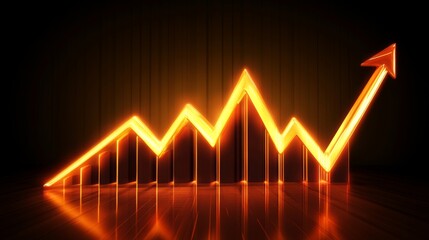 Leinwandbilder - A sleek line graph displaying fluctuating business trends, with a glowing upward trajectory on a dark background, showcasing financial growth and stability