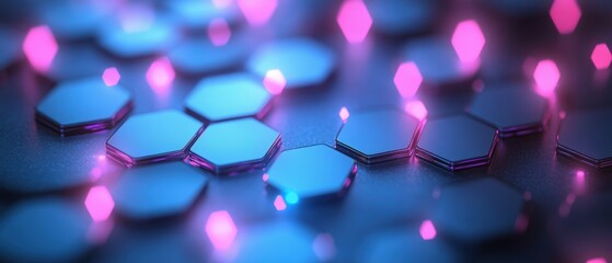 Poster - Abstract blue and pink geometric background with multiple hexagons in a modern design layout