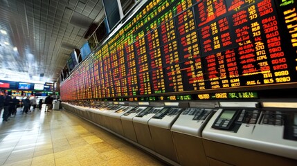 Poster - Business finance visualization with stock market tickers on a tech-inspired background.
