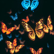 © Rachel - Glowing up, A captivating image of glowing neon butterflies flitting gracefully in a dark environment, perfect for artistic and atmospheric designs.