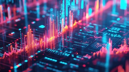 Poster - Cryptocurrency exchange market with digital assets trading over a neon blue background.