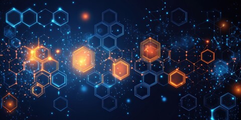 Poster - Abstract hexagonic background featuring glowing hexagon shapes in vibrant colors and intricate patterns