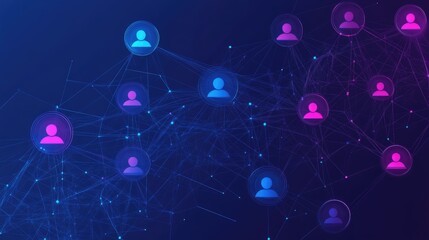Poster - Digital cloud icons linked with color gradient lines to showcase virtual collaboration.