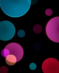 Poster - Colorful abstract circles in bright shades pink, blue and orange on a dark background 
