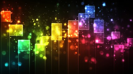 Leinwandbilder - A stacked column graph with bright colors and transparent effects, set on a dark background with glowing highlights for a modern visual impact