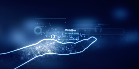 Poster - 2d illustration abstract futuristic electronic circuit technology background