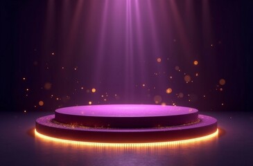 Wall Mural - A purple podium is dramatically lit with golden sparkles, suggesting celebration or an exclusive event