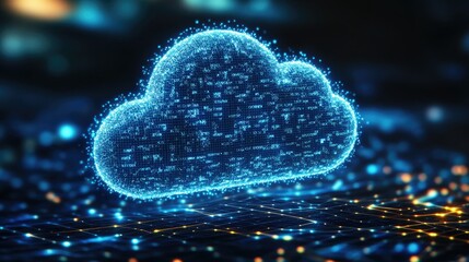 Poster - Stakeholder relationship management concept with cloud computing and digital networks on a gradient background.