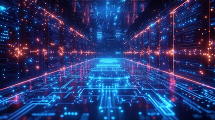 Poster - Futuristic tunnel illuminated by vibrant neon lights creating a dynamic and colorful atmosphere