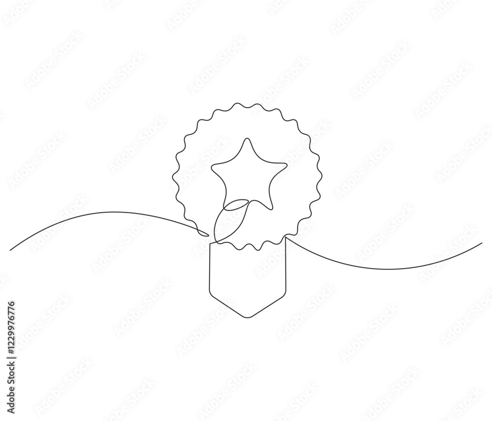 Win Line Drawing Winning badge in one continuous line drawing. Symbol of a winner. Award ...