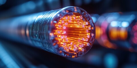 Poster - Light bulb illuminated with red light glowing against a dark background showcasing modern design