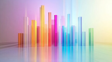 Poster - A transparent D bar chart with vibrant bars of varying heights on a light background, creating a visually appealing, professional data presentation