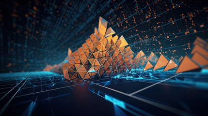 Poster - Abstract background with structure of neon triangles and technology style