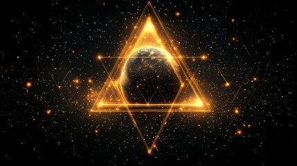 Poster - Triangle shape with a planet illustration in the center on a solid background