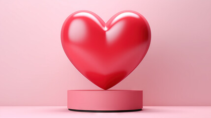 Poster - Valentine's Day card with shiny 3D heart in pink studio room