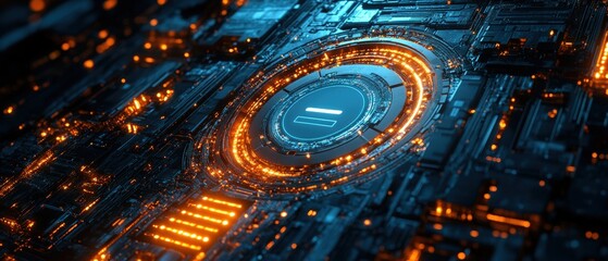 Poster - Clock with glowing face placed on a circuit board with electronic components and wires