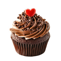 Poster - Valentine’s Day Chocolate Cupcake with Red Heart Topping 