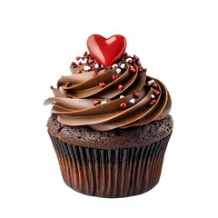 Poster - Valentine’s Day Chocolate Cupcake with Red Heart Topping 