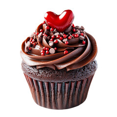 Poster - Valentine’s Day Chocolate Cupcake with Red Heart Topping 