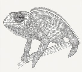 Wall Mural - Chameleon. Line art, colored in. A simple chameleon picture acts as a template