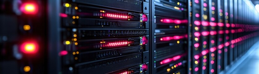 Poster - Row of servers in a modern data center with cooling systems and network equipment visible