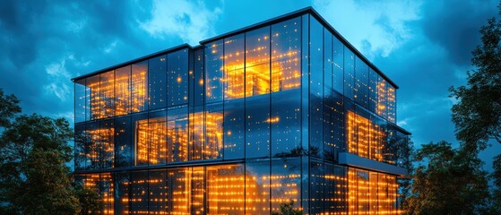 Poster - Modern building facade with numerous large windows and contemporary architectural design